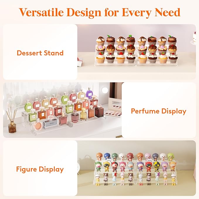 Lifewit Cupcake Stand, Perfume Cologne Organizer, Tool-Free Assembly, Display Riser, Spice Rack, Figurine Holder, Makeup Storage, Room Decor, Party Decorations, Clear, 12″ 3 Tier, 2 Pcs