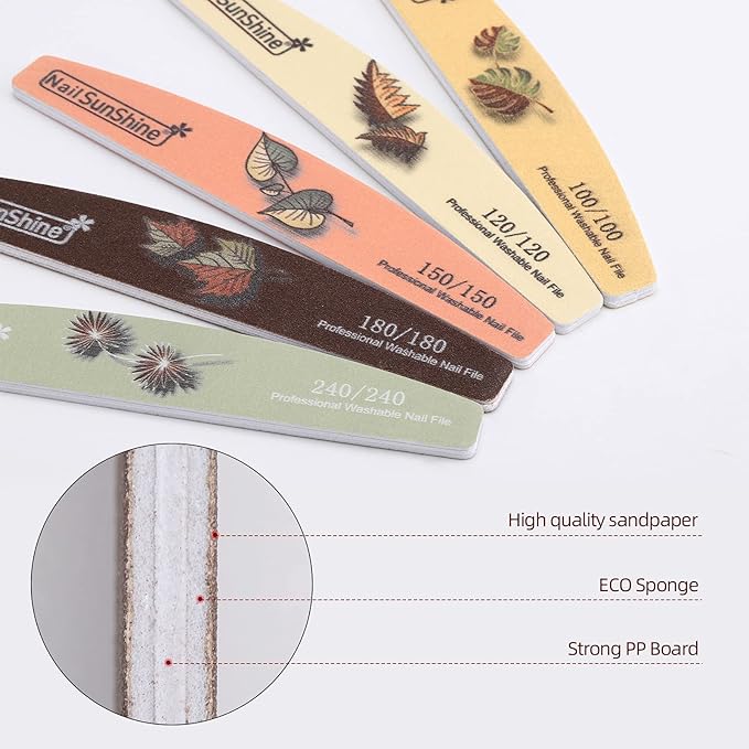 25 Pieces Nail Files and Buffers Mixed Grit, 100/120/150/180/240 Grits Reusable Emery Boards for Acrylic Files and Natural Nails