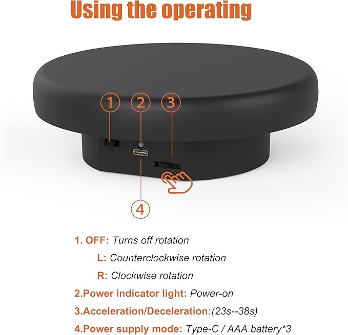 6.3 inch / 4.4LBS Load, 360 Degree Electronic Turntable Display Stand for Photography Products (16CM Black)