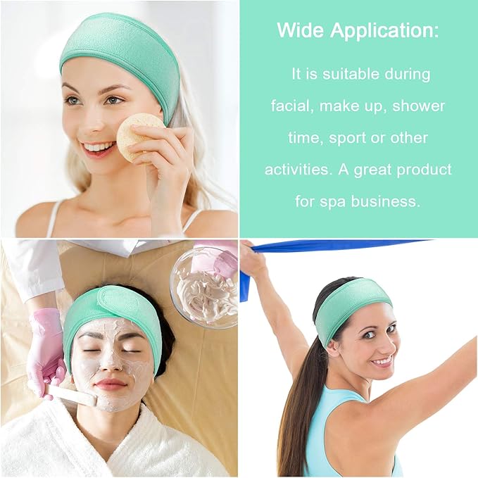 Whaline 4 PCS Spa Headband, Make up Hair Band, Stretch Terry Cloth Headband for Sport Yoga Shower (Mint Green)