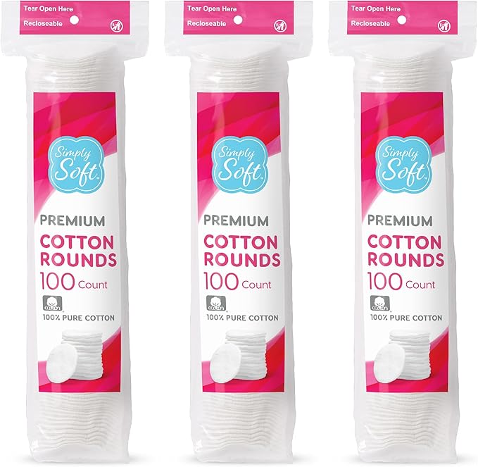 Medline Simply Soft Cotton Rounds (300 Count), 100% Cotton Absorbent and Textured Cotton Pads, Lint-Free