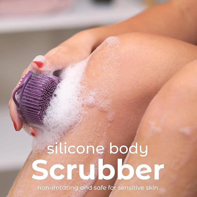 MainBasics Silicone Body Scrubber Dual-Sided Shower Loofah and Scalp Scrubber (Purple, Scalp)