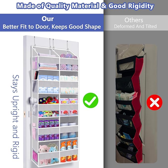 UVIAHOMI Heavy Duty Over The Door Organizer 5 Tiers, Extra Large Behind Door Storage of 10 Front & 10 Mesh Pockets, 80lb Weight Capacity, Hanging Doors Storage for Closet Bedroom Nursery, Light Gray