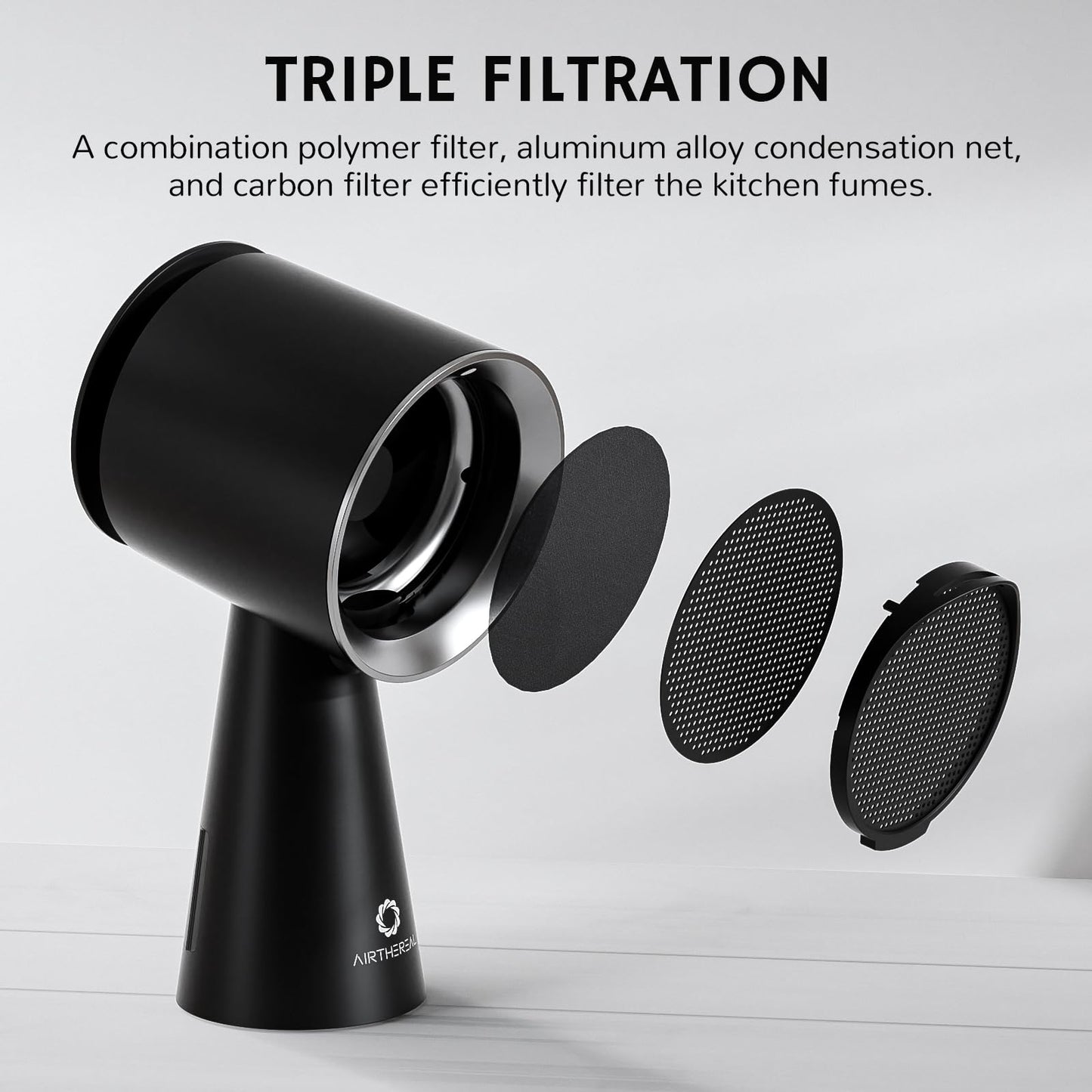 Airthereal Rechargeable Portable Range Hood, Desktop Range Hood with Battery Powered, 3-Fan Speeds and Large Oil Collection Cup, Upgraded Portable Kitchen Exhaust Fan for RV Cooking, RH180B Black