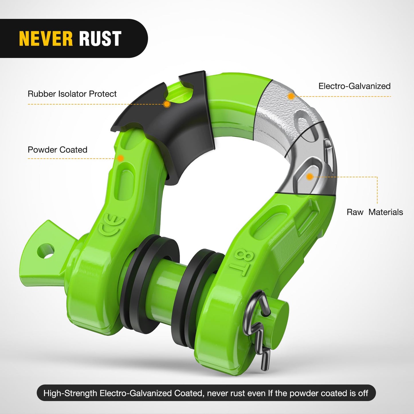Nilight Heavy Duty Mega D-Ring Shackles(2 Pack) 68,000 lb Break Strength(17,000 lb WLL) w/ 7/8″ Screw Pin & Washers, Forged Steel Off-Road Recovery Shackles for Tow Strap & Winch Gear, Green