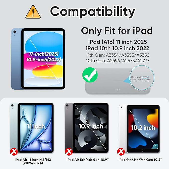 SCSVPN Case for iPad (A16) 11th Generation 11 Inch 2025 / 10th Generation 10.9 Inch 2022, Shockproof Protective Case with Screen Protector, Pencil Holder, Rotating Stand, Hand/Shoulder Strap - Black