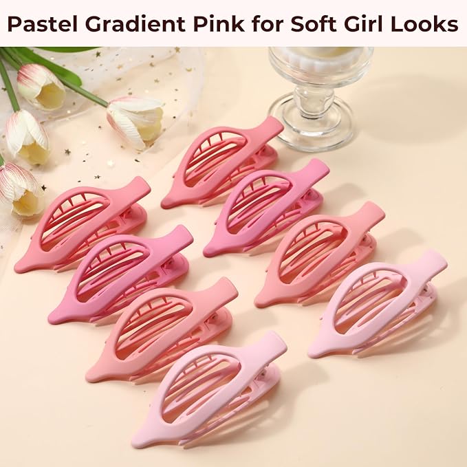 8 Pack Pastel Flat Hair Clips for Girls – Cute Matte Claw Clips in Pink, Blue, Green, Purple, Soft Color Aesthetic Hair Accessories, Non-Slip Barrettes Gift for Teen or Preppy Style