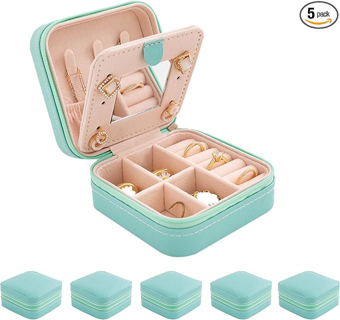 KElofoN Jewelry Organizer Box for Girls Women with Mirror - Small Travel Case (Blue-5)