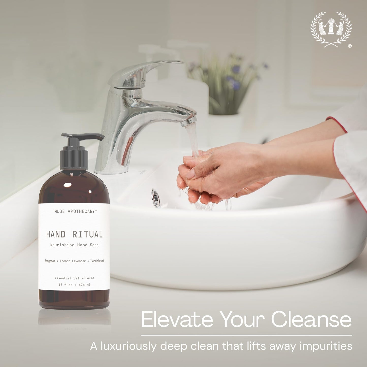 Muse Apothecary Hand Ritual - Aromatic and Nourishing Hand Soap, Infused with Aromatherapy Essential Oils - USDA Certified Biobased - 16 oz, Bergamot + French Lavender + Sandalwood, 3 Pack