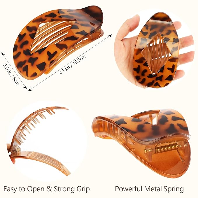 Flat Hair Clips Duckbill Large Claw Clips for Thick Medium Thin Hair 6Pcs French Barrettes Accessories for Women Girls Oval Round Leopard Tortoise Shell Neutral Color