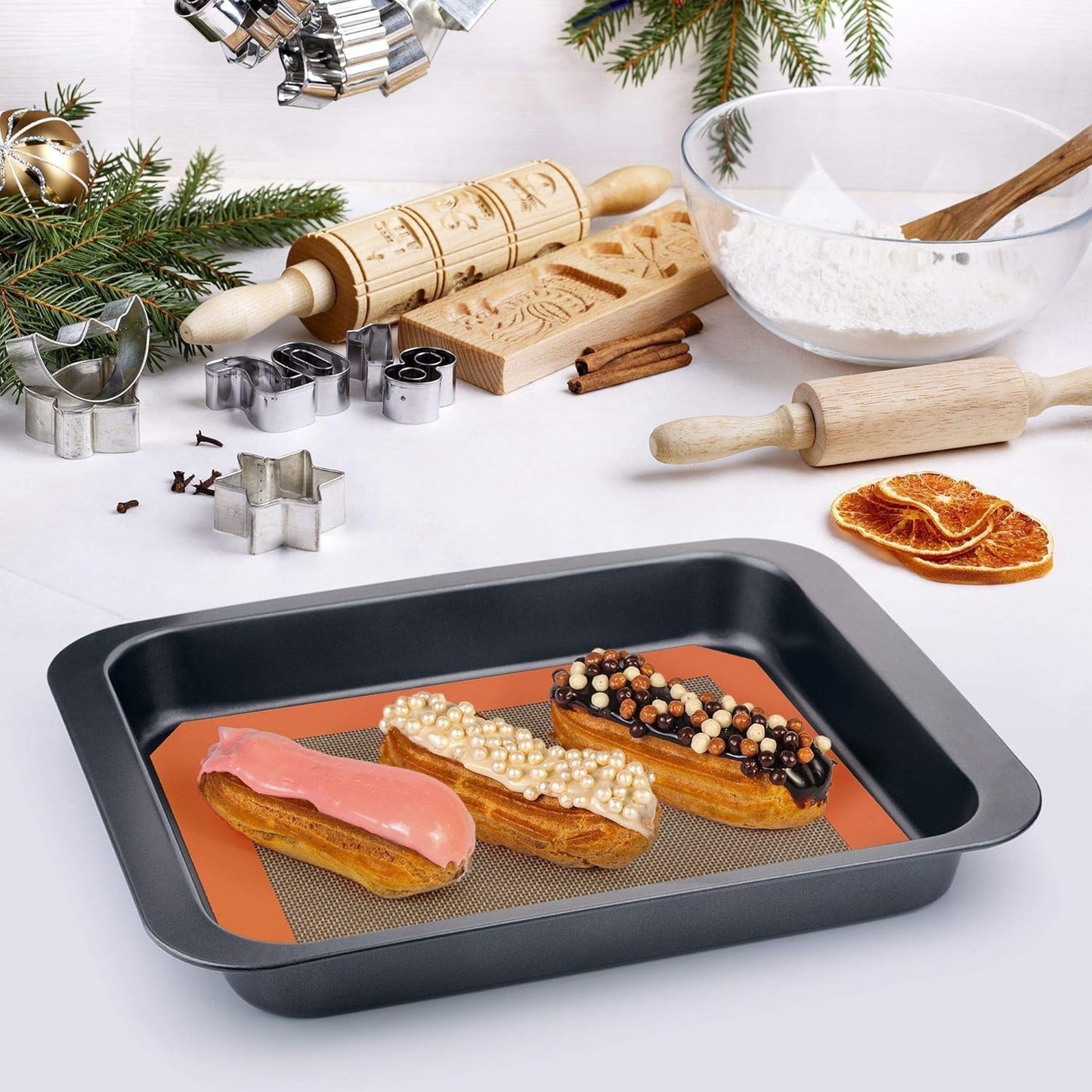 MMmat Silicone Baking Mat - Best German Silicone - Non Slip Silicone Baking Sheet, Non Stick Reusable Silicone Mats for Baking, Oven Liner, Counter Mat - 2 Medium-Sheet Size