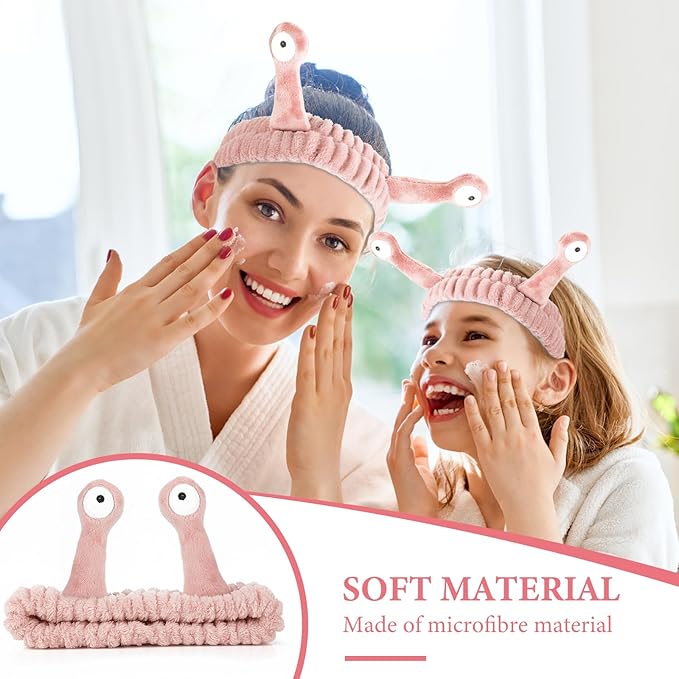 Face Wash Headband, Palm and Snail Spa Hair Bands Makeup Headbands Women Cartoon Cute Coral Fleece Elastic Headband Creative Hair Accessories for Washing Face Shower Sports (Light pink)