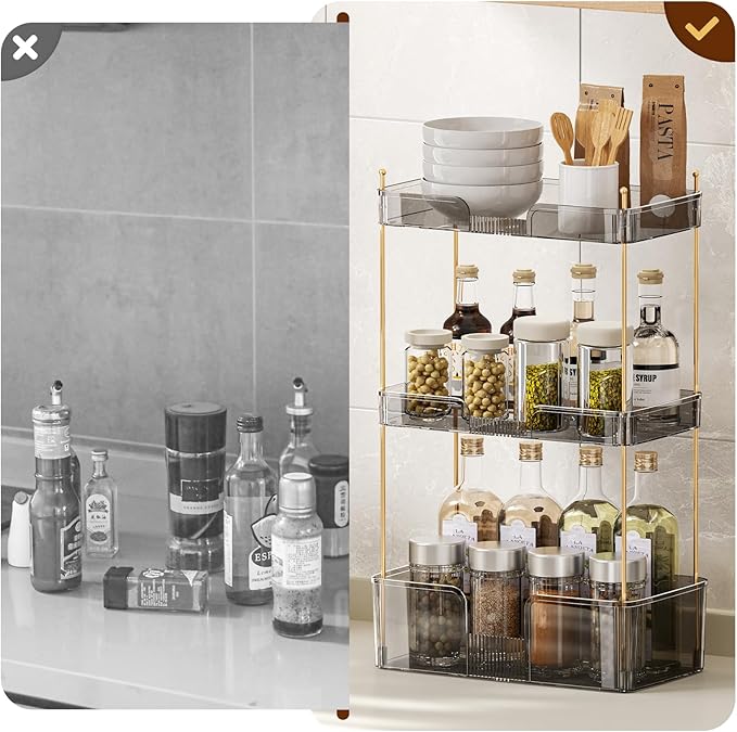 Akinbas 3 Tier Bathroom Organizer Countertop Makeup Perfume Tray Skincare Organizer for Bathroom Dresser Vanity (Grey)