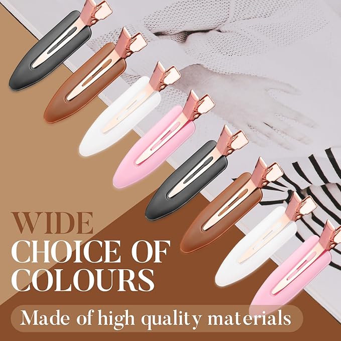D 8 Pcs No Bend No Crease Hair Clips - Flat Makeup Clip for Women and Girls - Creaseless Hair Clips for Hairstyling Bangs Salon Rose Gold Handle - Black white Pink Brown