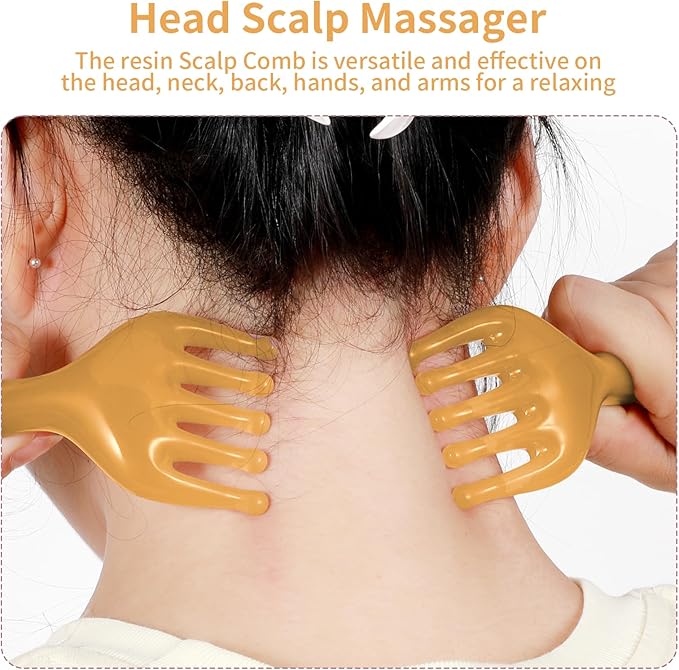 2Pcs Head Massager Manual Hair Scalp Massager Gua Sha Five Claw Massage Tool Comb Portable Handheld Resin Relax Tool for Father's Day Mother's Day Gifts (Amber)