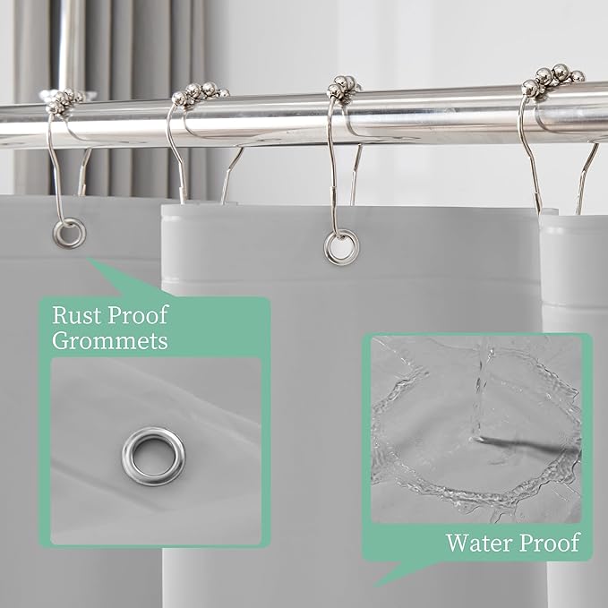 Mrs Awesome Grey Shower Curtain Liner with 3 Magnets, 72x72 Premium Flexible Sturdy Plastic Shower Curtain for Bathroom Lightweight & Waterproof, Light Gray