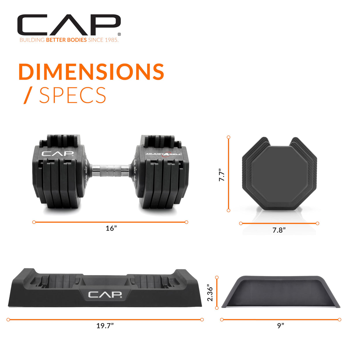 CAP ADJUSTABELL Adjustable Dumbbell Set, Premium Quick Select Adjustable Weights for Home Gym Strength Training, Hex, 55 LB Pair, Chrome Grip Handle
