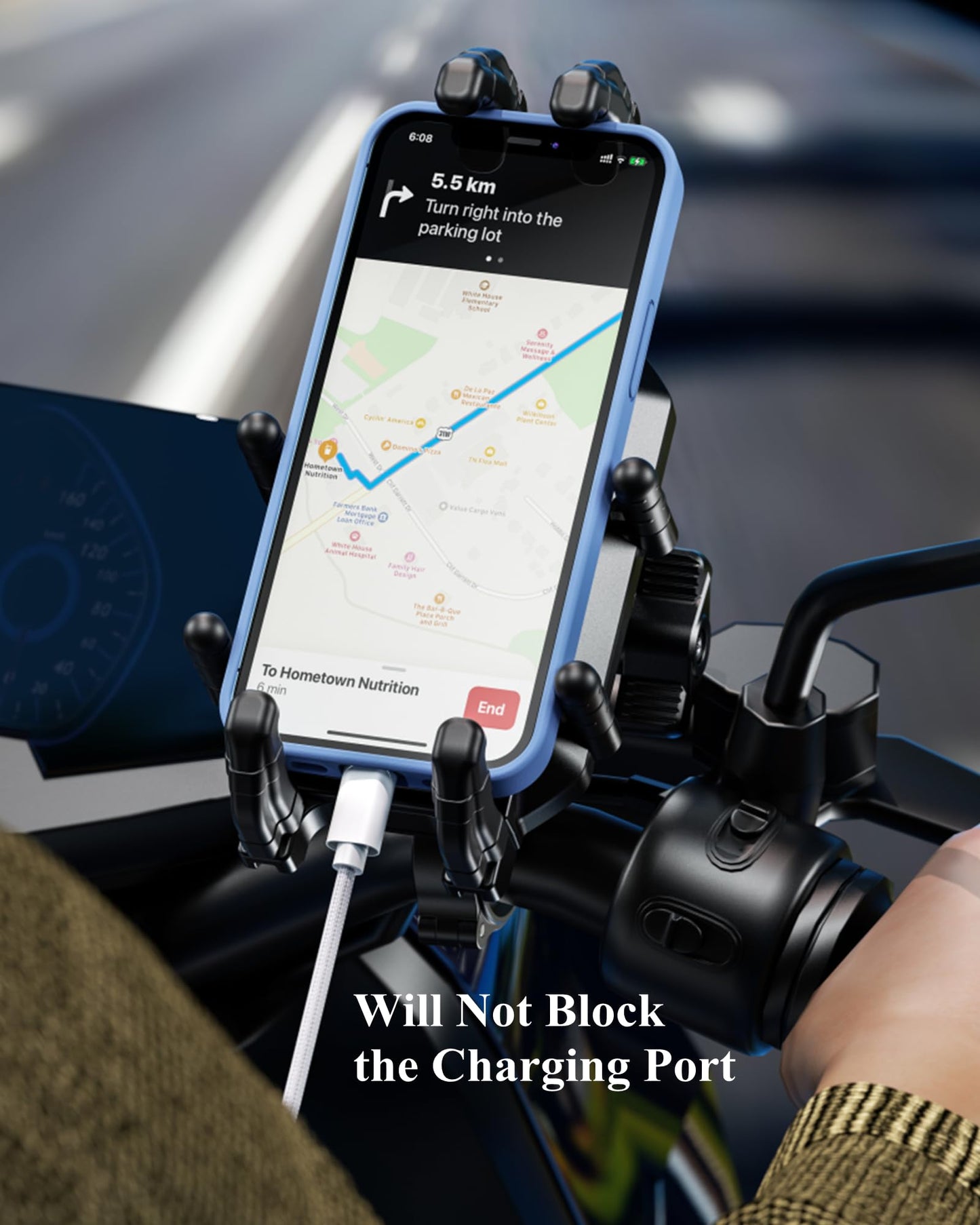 BRCOVAN Anti-Theft Motorcycle Phone Mount Holder with Vibration Dampener & High-Speed Secure Lock, Adjustable Size Handlebar Cellphone Cradle for Bike Bicycle Scooter ATV, Fit 5.4-7.2'' Smartphone