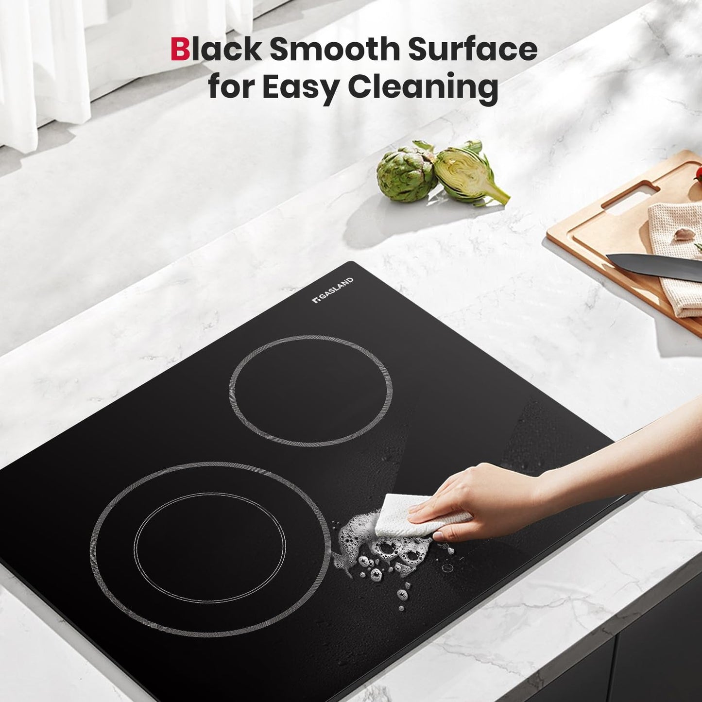 GASLAND 21 Inch Electric Cooktop for Apartment, ETL Certificated 2 Burners, 3700W Built-in Radiant Stove Top With 16 Power Levels, 240V Ceramic Stovetop, Slide Touch Control