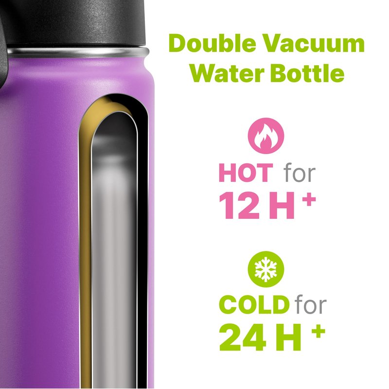 Mollcity 12 oz Water Bottle for Kids-Small Insulated Water Bottle with Straw-Stainless Steel Double Wall Vacuum Sports Water Bottles for School (Purple)