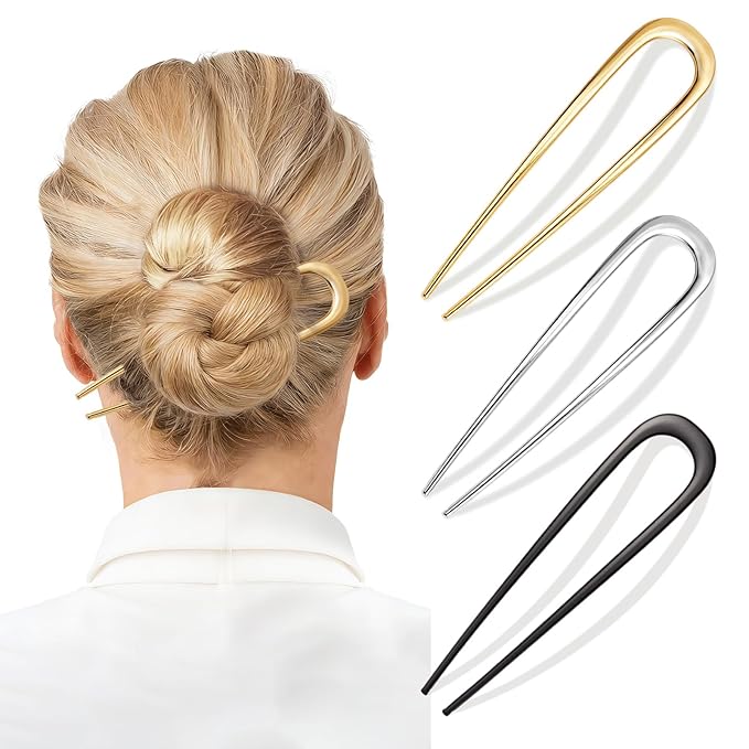 3 Pcs French Hair Pins for Women, French Twist Hair Pins for Buns, Metal Gold Hair Accessories