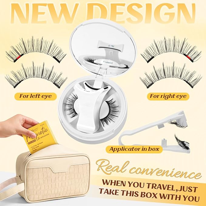 QUEWEL Magnetic Eyelashes with Applicator Reusable No Glue Needed Magnetic Lashes Cat Eye Natural Look Lashes Kit Easy to Wear and Remove(NZH C01)