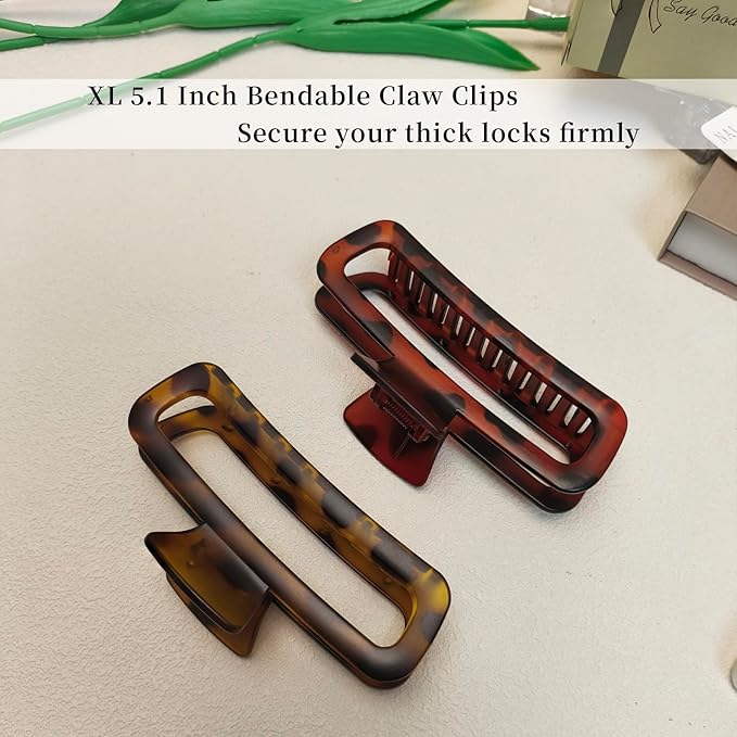5 Inch Hair Claw Clips Extra Large Square No Slip Big Matte & Glossy XL Rectangle Clip for Thick Curly Long Hair Women, 4 Pack