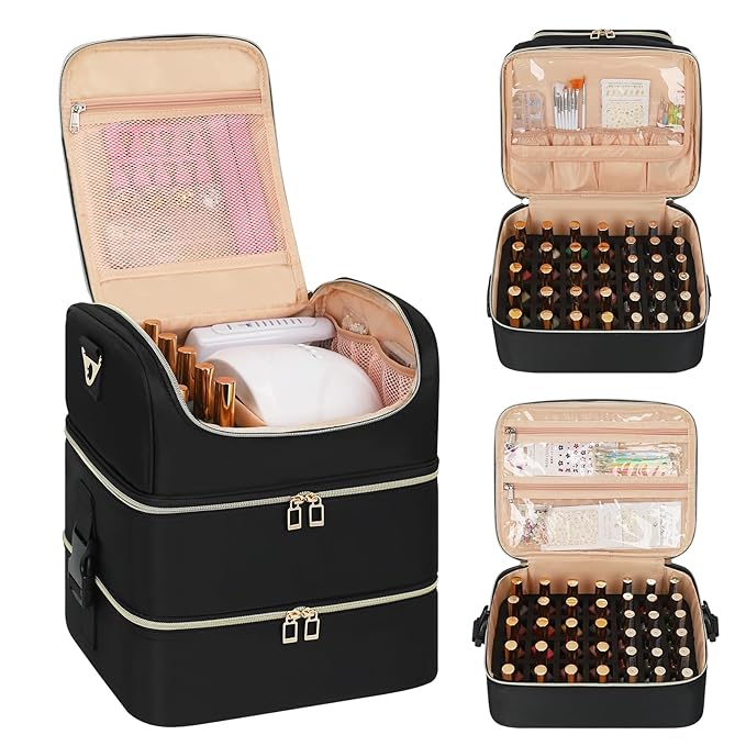 CUBETASTIC Extra Large Nail Polish Organizer - Three Layer Nail Organizers And Storage Bag, Portable Nail Supplies Organizer Case, Travel Carrying Box for Nail Tech Kit/Tattoo/Cosmetic
