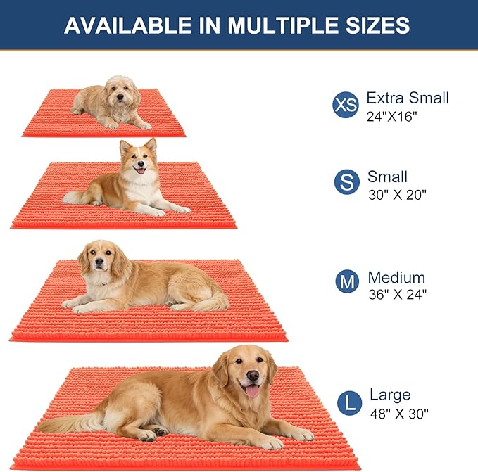 OLANLY Dog Door Mat for Muddy Paws 44x32, Ultra Absorbent Chenille Mud Doormat, Non-Slip Washable and Dirt Trapping Doormat for Indoor Entryway, Quick-Dry Indoor Pet Bed Mats for Dogs, Coral