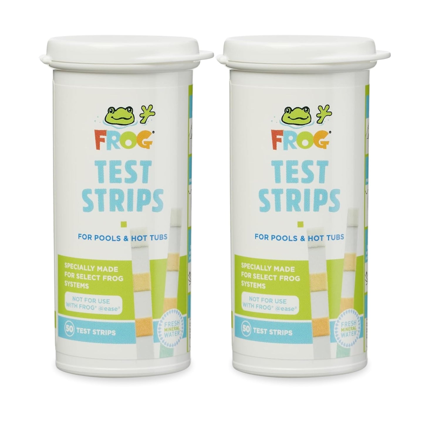 FROG Test Strips for Pools and Hot Tubs - Accurate Indicator for Free Chlorine or Bromine Levels, pH, Total Alkalinity and Total Hardness - Easy Water Testing - 50 Test Strips - 2 Pack