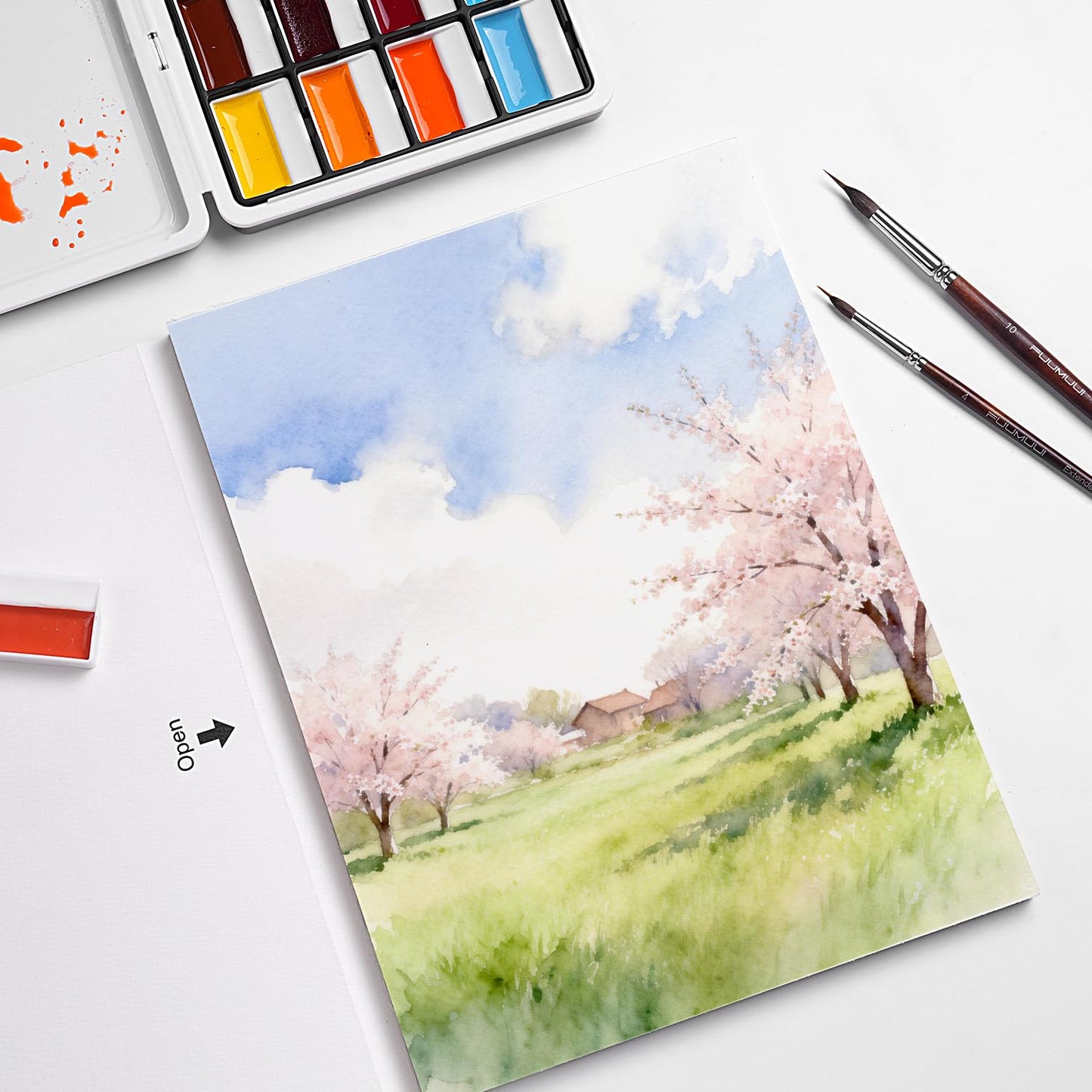 Fuumuui Watercolor Paper Block 9x12 Inch, Smooth Surface 100% Cotton Watercolor Paper, 22 Sheets, 140lb/300gsm, Hot Press, Acid-Free, Art Paper for Painting & Drawing, Wet, Mixed Media