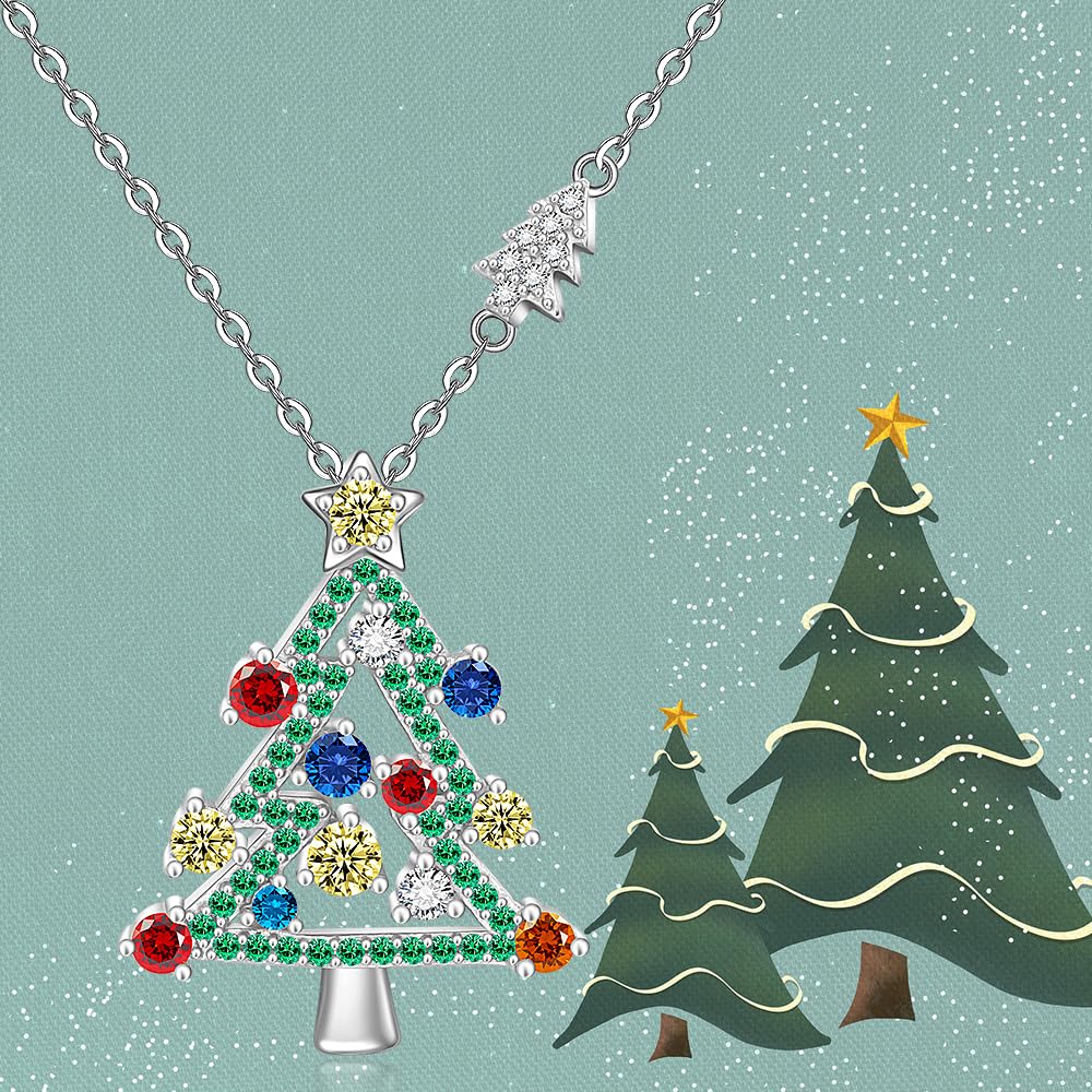 LOVGIFSET Christmas Necklace Christmas Tree Necklace for Women Sterling Silver Green Tree Pendant Xmas Gift