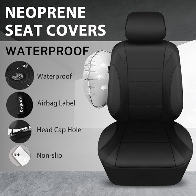 CAR PASS Neoprene EVA Waterproof car seat Covers Front Seats Only, Universal fit for SUV Vehicles Automotive with 5mm Composite EVA Inside,Airbag Compatible (Two Seats, Black and Black)