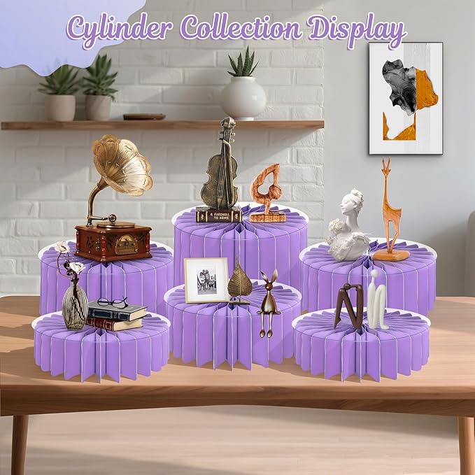 6Pcs Buffet Risers, Food Risers for Table, Foldable Cake Display Stands, Tall Cardboard Cupcakes Stand for Show Catering Desserts Jewelry Wedding Birthday Party Decoration (Purple)