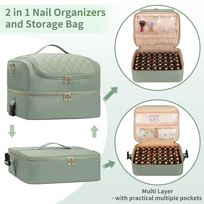 CUBETASTIC Nail Polish Organizer Case, Nail Supplies Storage Box Holds 117 Bottles Nail Polish & Nail Lamp, Travel Nail Tech Carrying Case, Nail Kit Bag For Nail Stuff & Manicure Tools