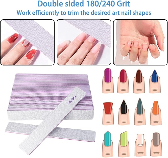 Nail Files (12 Packs), Professional 180/240 Grit Double Sided Emery Boards for Natural Nails Fingernail Toenail File Kit, Heavy Duty Emory Nail Filer Set Limas para UÃÂ±as AcrÃÂ­licas Profesional