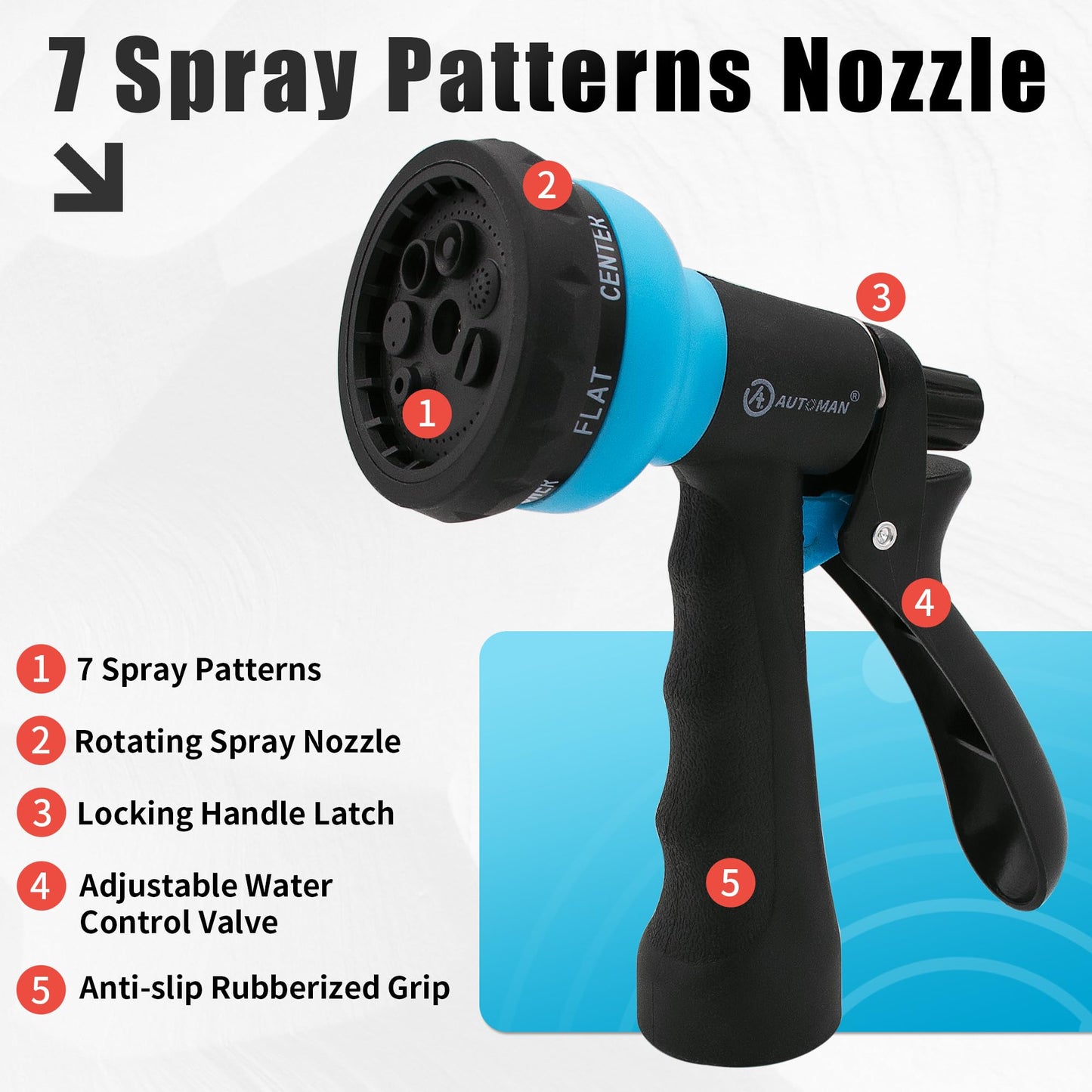 AUTOMAN Recoil Garden Hose 50 ft, EVA Curly Water Hose with Brass Connectors, Coil Garden Water Hose,Includes 7-Pattern Function Sprayer,Retractable,Corrosion Resistant Garden Coil Hose