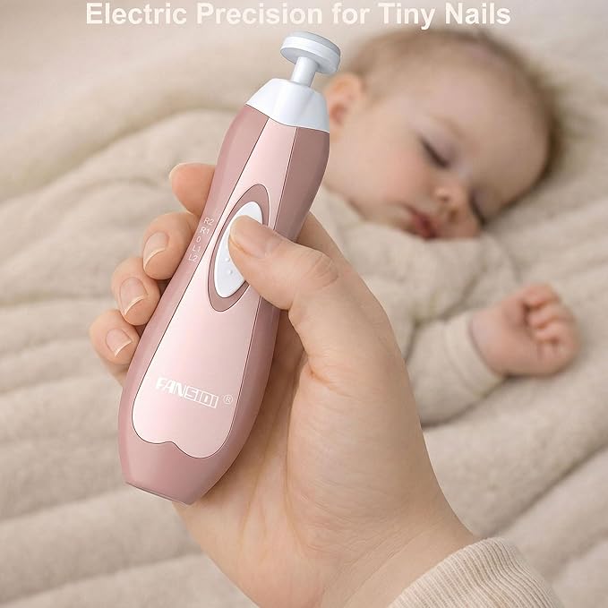 Fansidi Upgraded Baby Nail File | Easy & Safe Baby Nail Trimmer, Precise 4-Stage Electric Nail Clipper for Newborn to Toddler Girl, with Soft LED Light & 18 Grinding Heads, Perfect Baby Shower Gift
