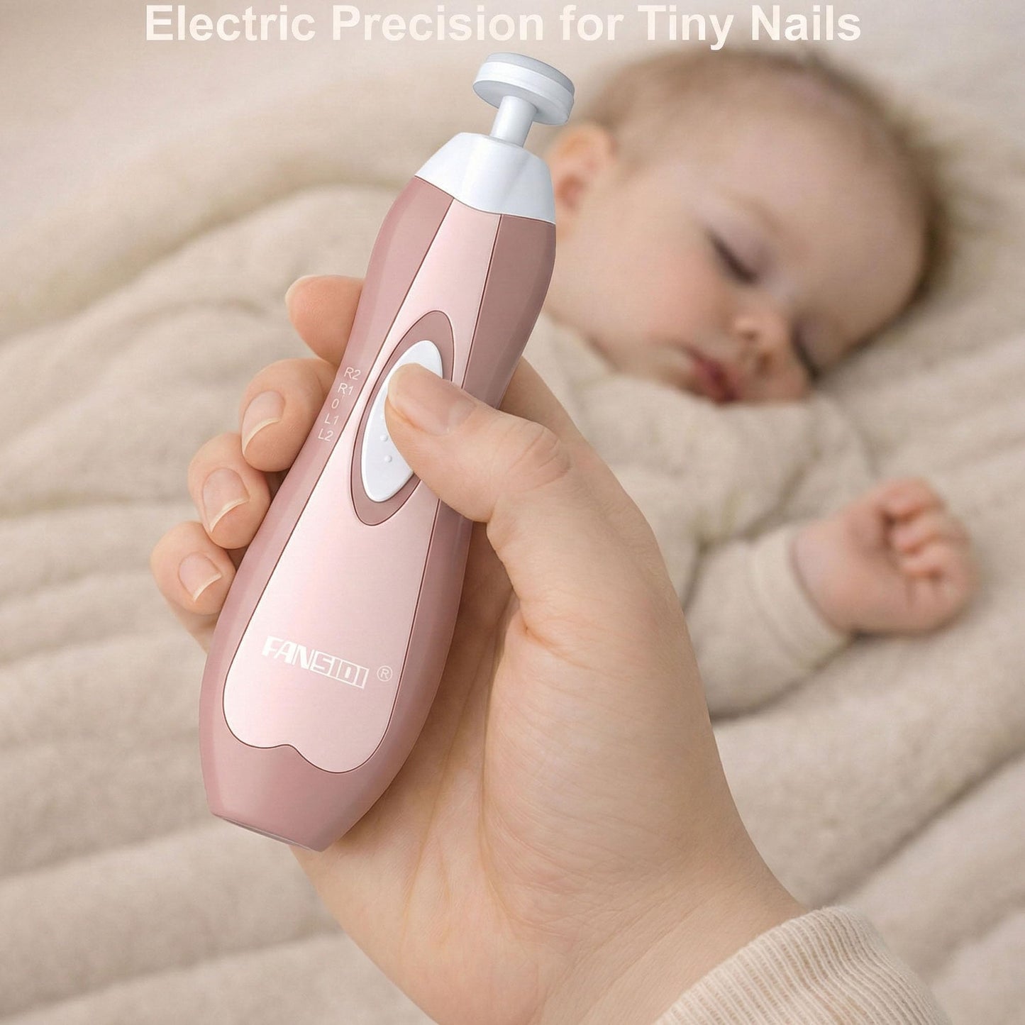 Fansidi Upgraded Baby Nail File | Easy & Safe Baby Nail Trimmer, Precise 4-Stage Electric Nail Clipper for Newborn to Toddler Girl, with Soft LED Light & 18 Grinding Heads, Perfect Baby Shower Gift