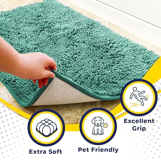Muddy Mat® | Super Absorbent Door Mat Indoor, Microfiber Quick Dry Chenille Entryway Rug, Non-Slip Front Door Mat, Indoor Mats for Entryway, Machine Washable Pet Rug, Seafoam Green 24" x 72"
