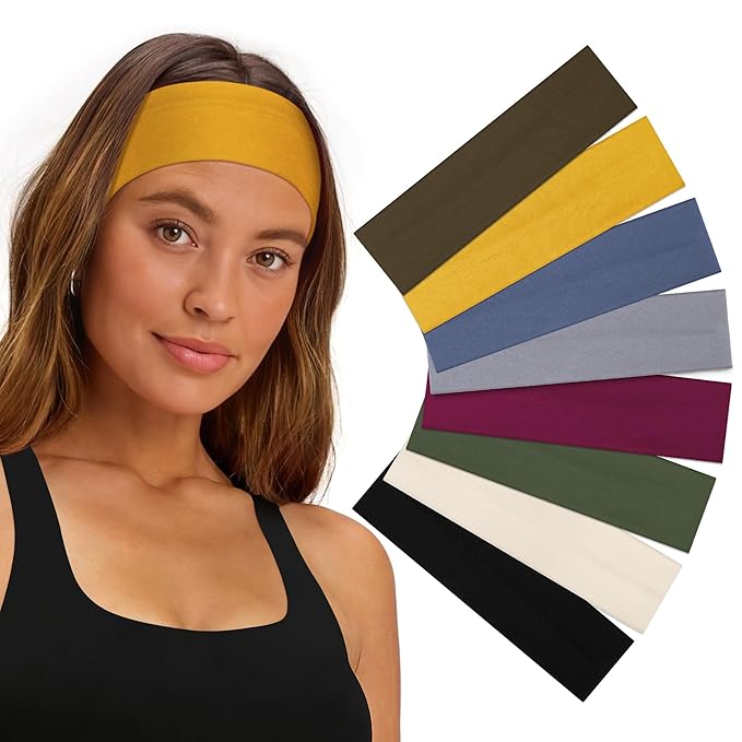 Ztomine 8 Pack Headbands for Women Non Slip - Stylish Sports Hair Bands for Women's Hair - Soft Cotton Cloth Stretchy Headbands for Women for Yoga, Outdoor Exercise Running