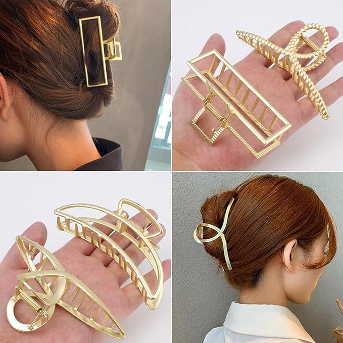 Large Metal Hair Clips for Thick and Long Hair - Butterfly Claw Clips with Non-Slip Grip, Big Jaw Clamps for Women (Light Gold)