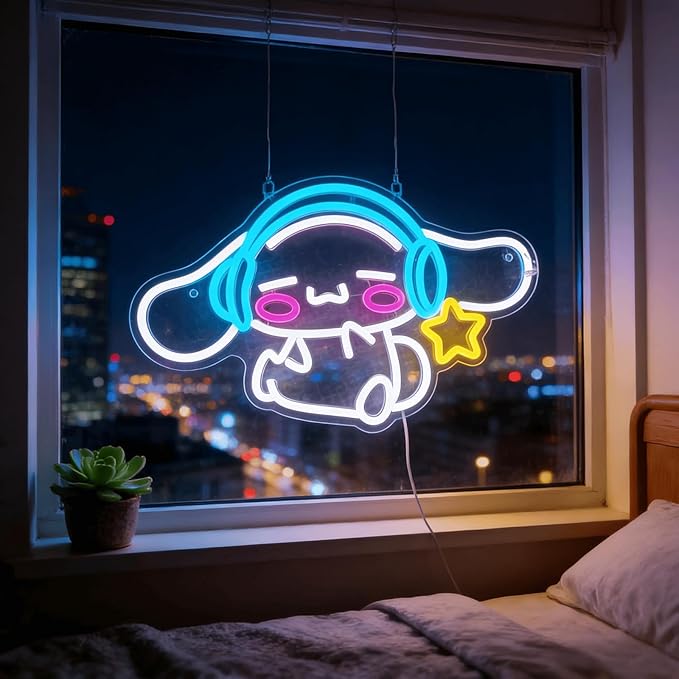 THIIXDAI Cinnamoroll Neon Sign for Room Decor, USB Powered LED Lights with Dimmable, Japanese Cartoon Dog Neon Signs, Cute Night Light Gifts for Children (17.17"L x 10.04"W)