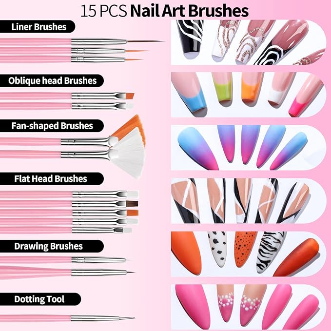 FANDAMEI Nail Design Tools, Nail Art Tools, Nail Brush, Nail Art Kit With Nail Stand, Nail Holder For Painting Nails, Nail Art Brushes, Nail Dotting Tool, Nail Art Palette, Nail Tools For Nail Art