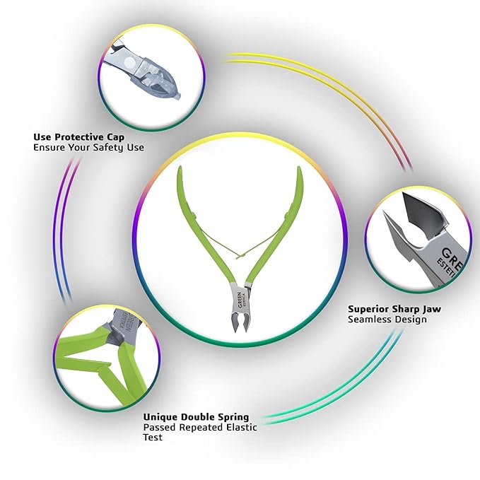 Professional Cuticle Trimmer with Cuticle Pusher Nail Cuticle Remover Nipper Silver Stainless Steel Sharp Blades Manicure Tools with Double Spring Nail Care Pedicure Nail Tools Home Spa (Green)