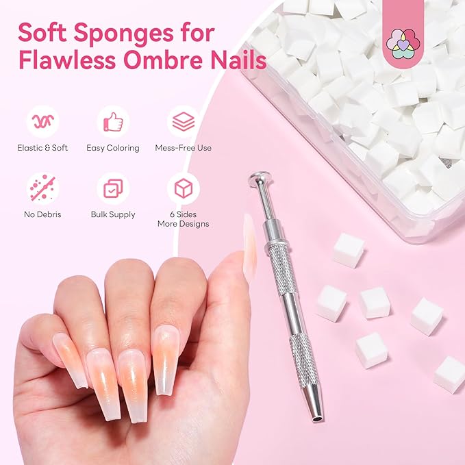 SAVILAND 200PCS Nail Sponges for Ombre: Soft Nail Art Sponges With Grabbing Pen Ombre Sponge French Tip Tool Professional Nail Art Kit Accessories Supplies for Aura Gradient Blooming Nails