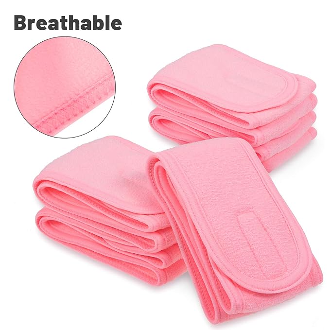 Whaline 4 PCS Spa Headband, Make up Hair Band, Stretch Terry Cloth Headband for Sport Yoga Shower (Pink)
