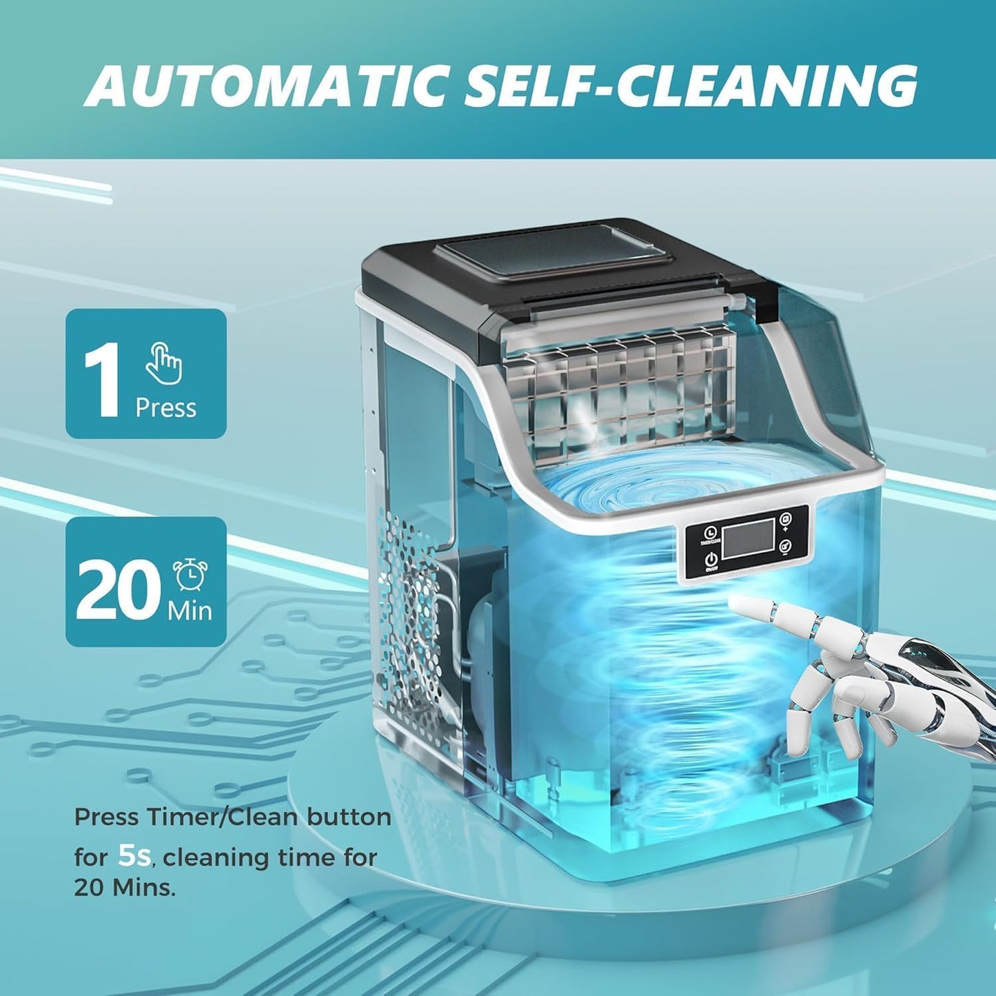 EUHOMY Ice Cube Maker Machine Countertop, 2 Ways to Add Water, 45Lbs/Day 24 Pcs Ready in 13 Mins, Self-Cleaning Portable Compact, with Ice Scoop & Basket, Perfect for Home/Kitchen/Office/Bar