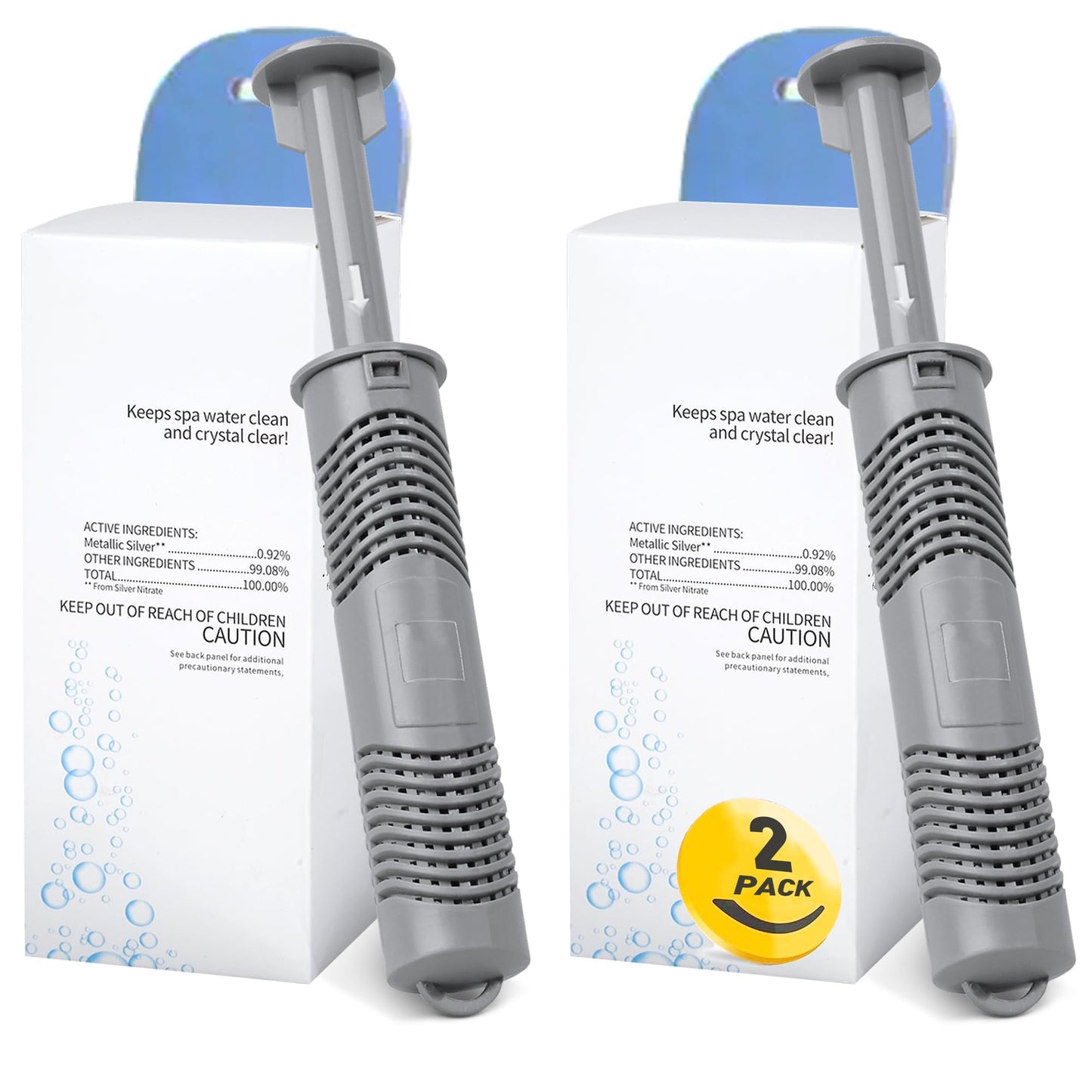 Bilinavy Spa Ag+ Mineral Sticks for Hot Tub, Silver Ion Mineral Cartridge Last for 4 Months Treats (2, Grey)