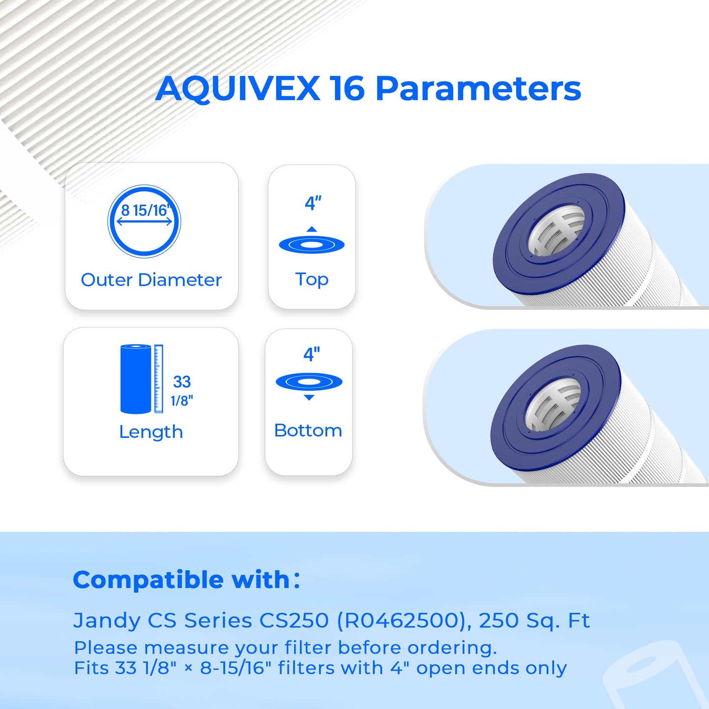 CS250 Pool Filter Cartridge, Compatible with Jandy CS Series 250, CS250, R0462500, Pleatco PJANCS250, Filbur FC-0824, Unicel C-8425, 1 Pack